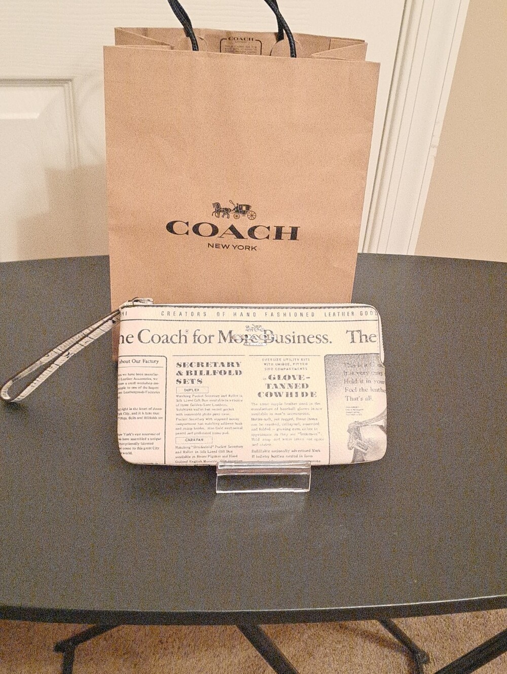 Coach Newspaper-Print Wristlet in Cream and Black NWT